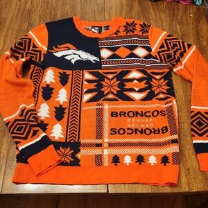 NFL Denver Broncos Orange and Navy Crewneck Sweater